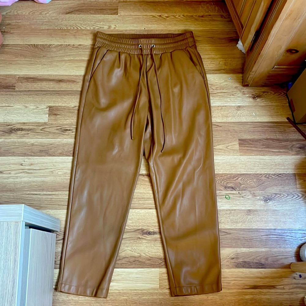Loft leather tan ish brown pants